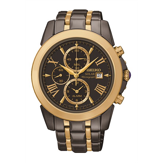 Seiko Le Grand Sport Mens Solar Alarm Chronograph Black & Gold Watch