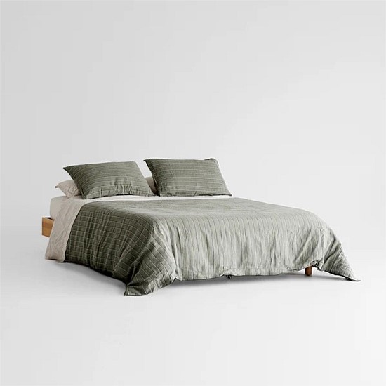 Flax Linen Duvet Cover Set - Rosemary Dual Stripe