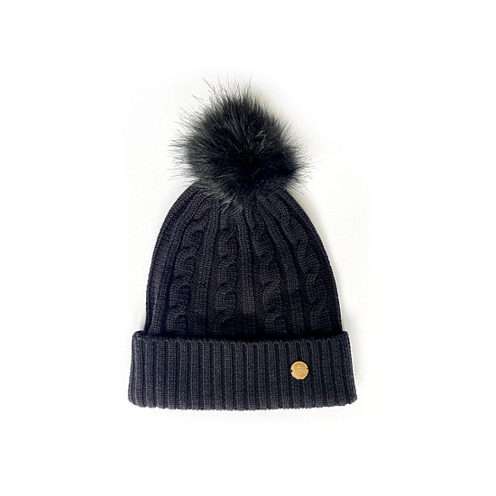 The Black Wool Beanie with Black Pom Pom