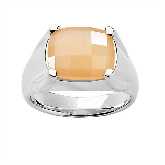 Chequerboard Ring | 12X10MM Peach Moonstone