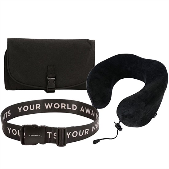 Explorer Neck Pillow, Luggage Strap & Toiletry Kit Set