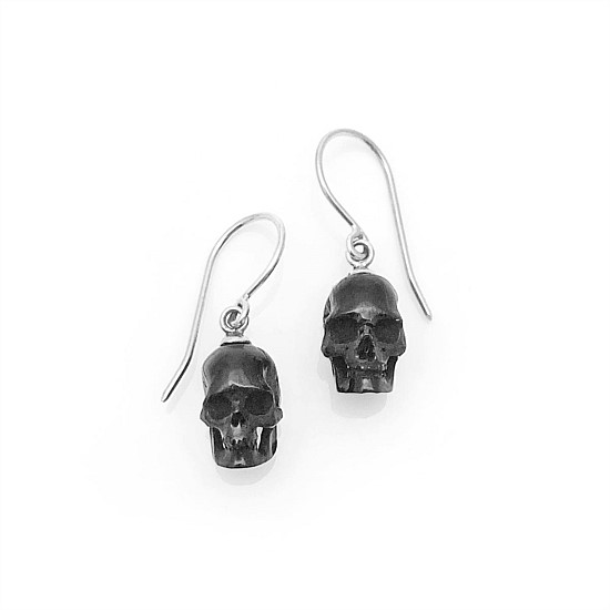 Black Buffalo Horn Skull Earrings