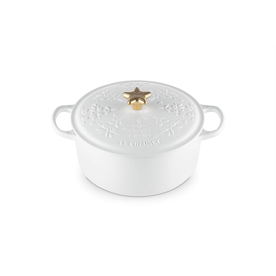 Cast Iron Christmas 24cm Round Casserole with Gold Star Knob and Tree Relief