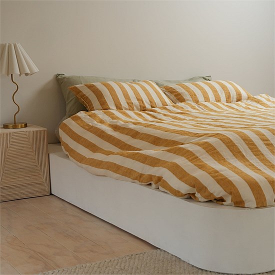 100% French Flax Linen Duvet Cover Set- Sunflower Stripe