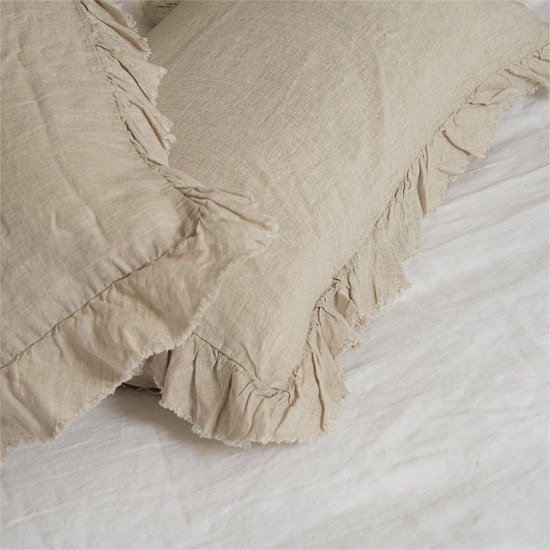 100% French Flax Linen Ruffle Edge Pillowcase Pair- Natural Oat