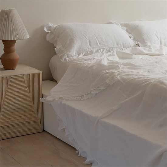 100% French Flax Linen Ruffle Edge Sheet Set- White