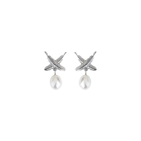 Feather Kisses Pearl Studs Silver