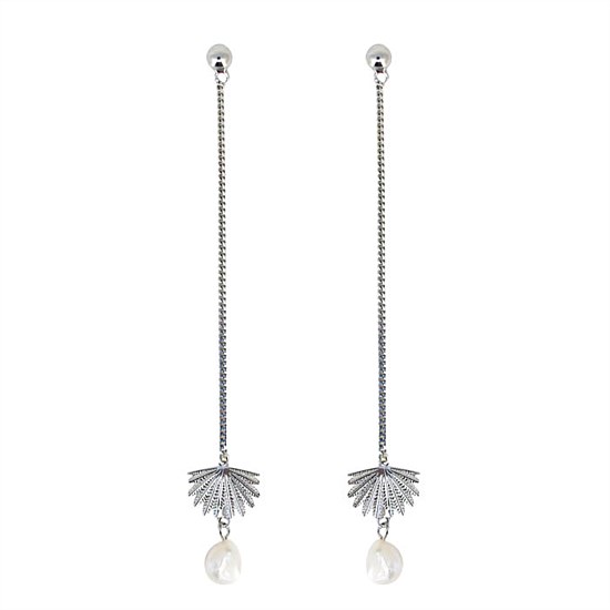 Fan Tail Pearl Drop Earrings Silver