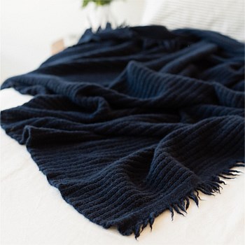 Navy Blue Ribbed Throw