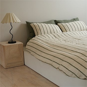 100% French Flax Linen Duvet Cover Set- Lichen Stripe