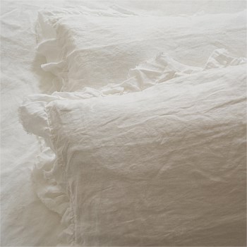 100% French Flax Linen Ruffle Edge Pillowcase Pair- White