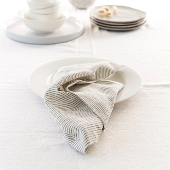 100% French Flax Linen Napkin- Set of 4 Charcoal Pinstripe