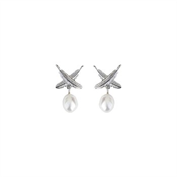 Feather Kisses Pearl Studs Silver