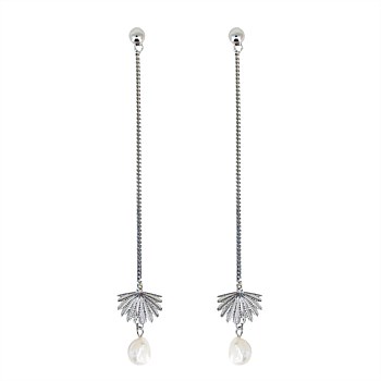 Fan Tail Pearl Drop Earrings Silver