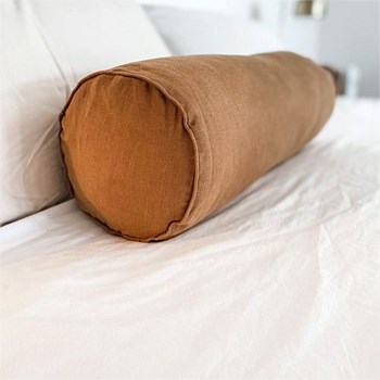 100% French Flax Linen Feather filled Bolster Cushion- Ginger